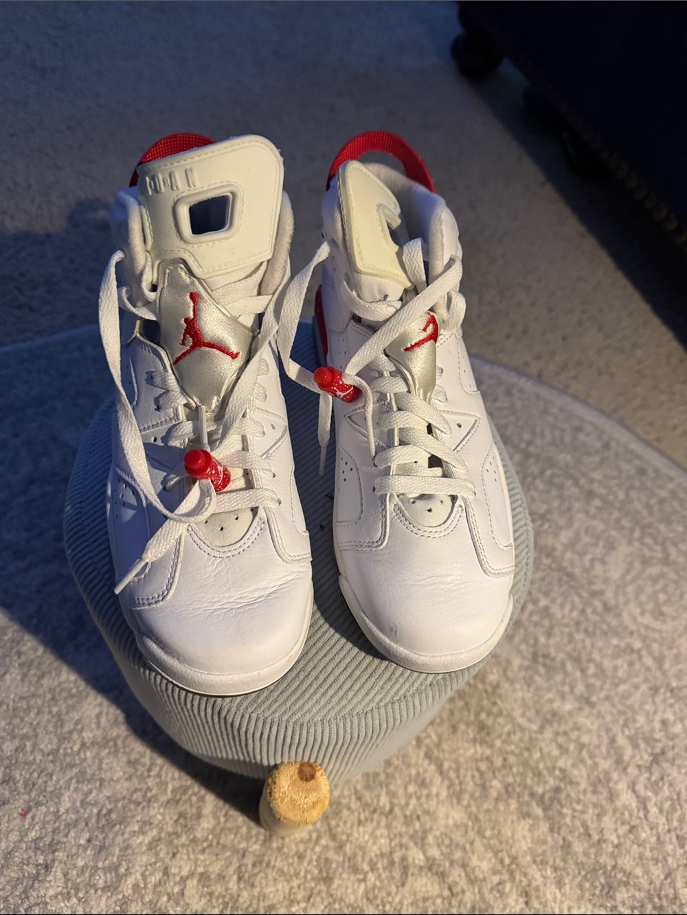 Jordan Kids White and Red Retro Basketball Sneakers